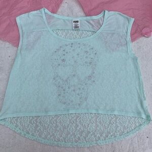 VS Pink mint lace back sugar skull tee Sz M